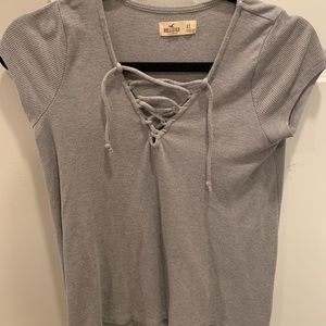 Hollister grey tie up shirt